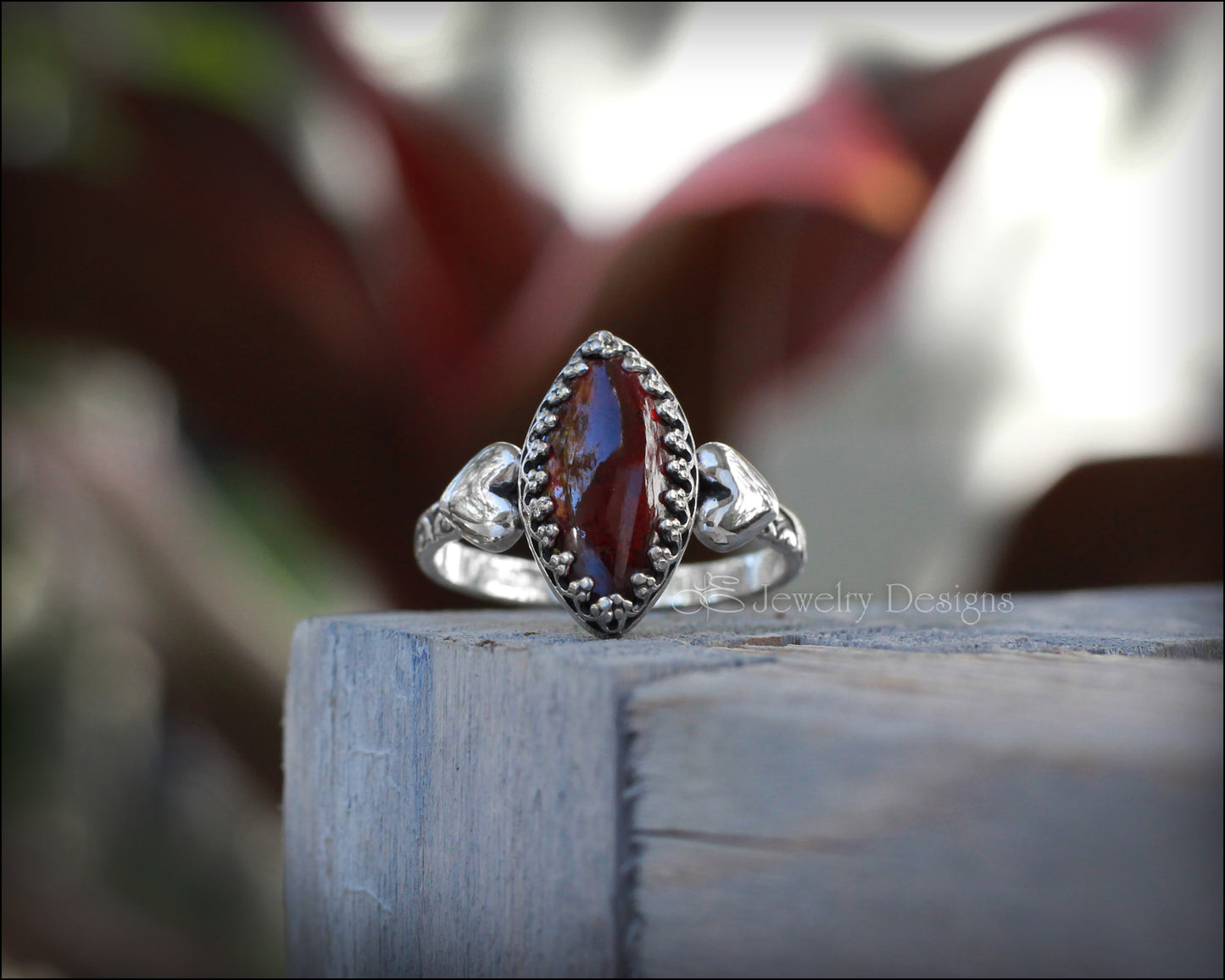 Flowers of Evil Red Garnet & Black Diamond Engagement Ring – ARTEMER